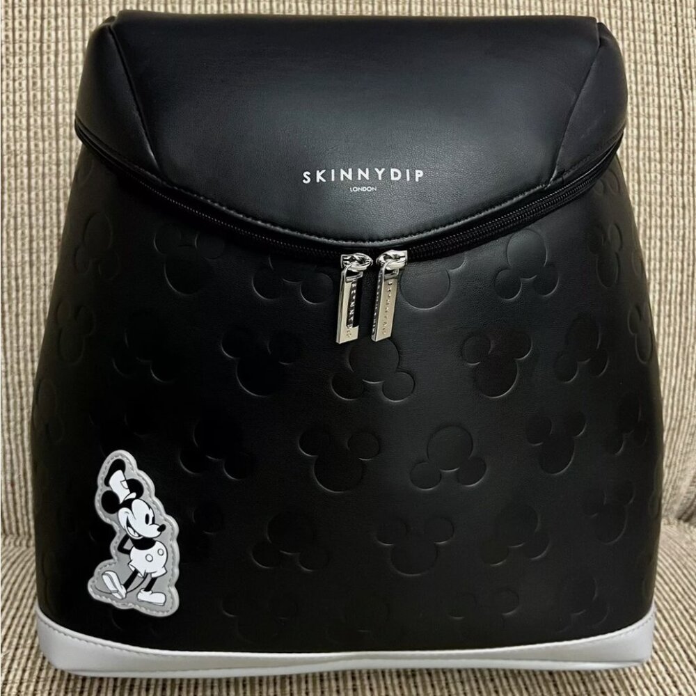 Disney Skinny Dip Mickey Black Faux Leather Backpack Steamboat Willie London